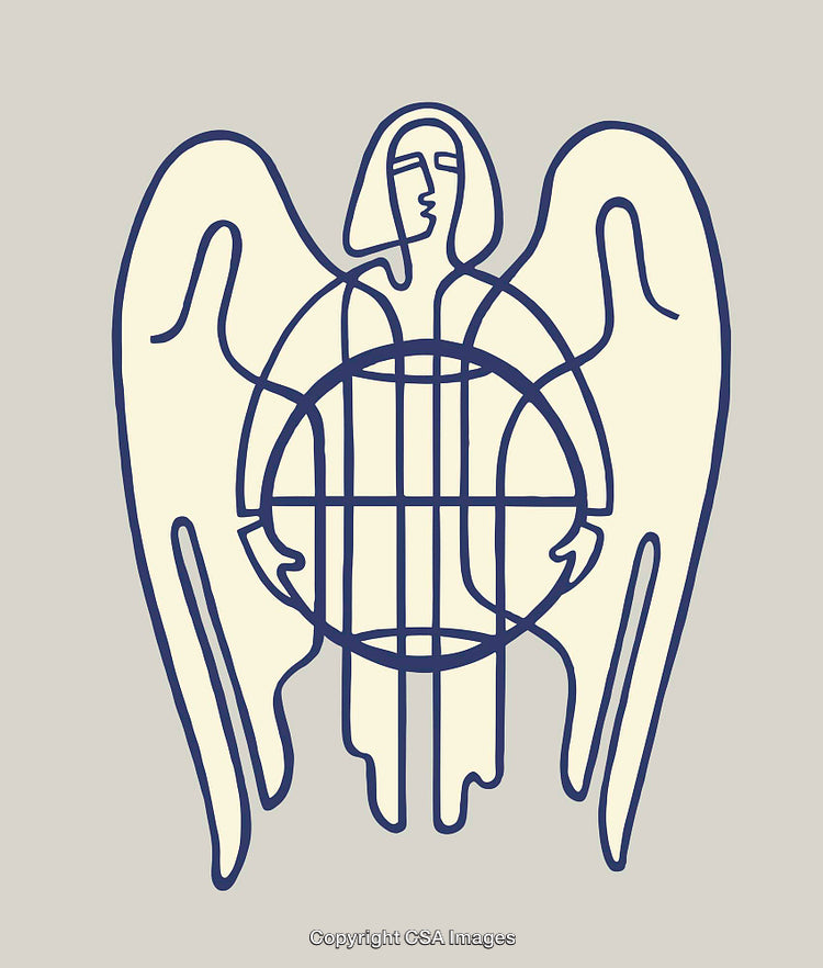 Abstract Angel Line Art Depiction with Globe Symbol in Minimal Design