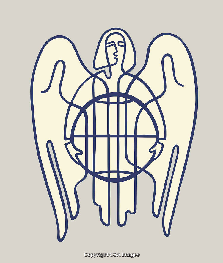 Abstract Angel Line Art Depiction with Globe Symbol in Minimal Design