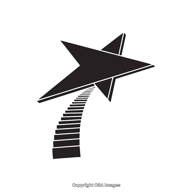 Abstract Graphic of Star with Ascending Staircase Pathway in Black and White