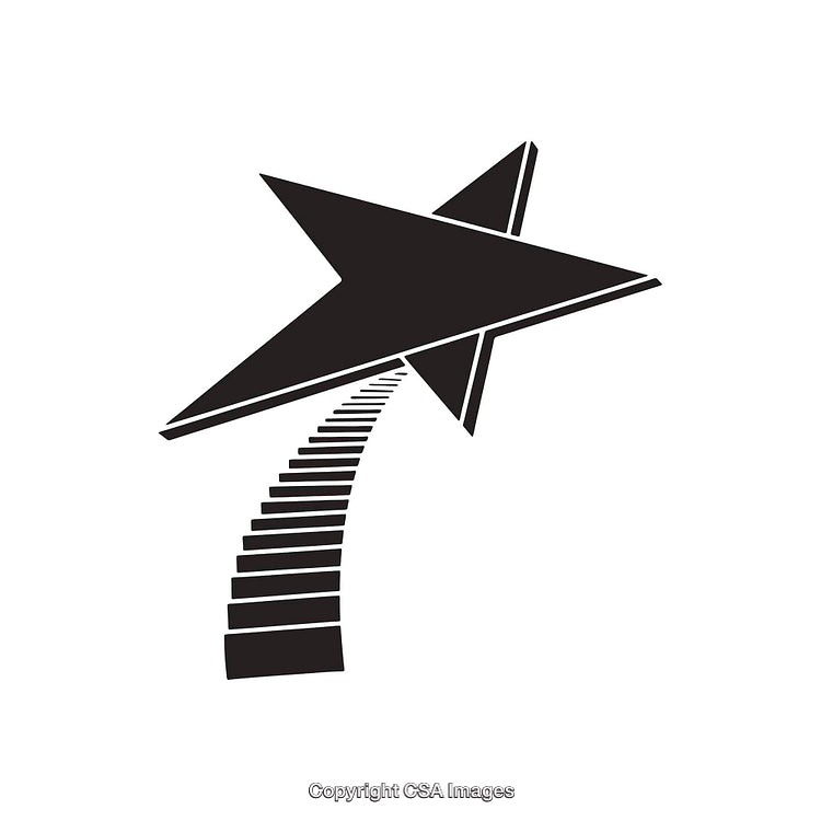 Abstract Graphic of Star with Ascending Staircase Pathway in Black and White
