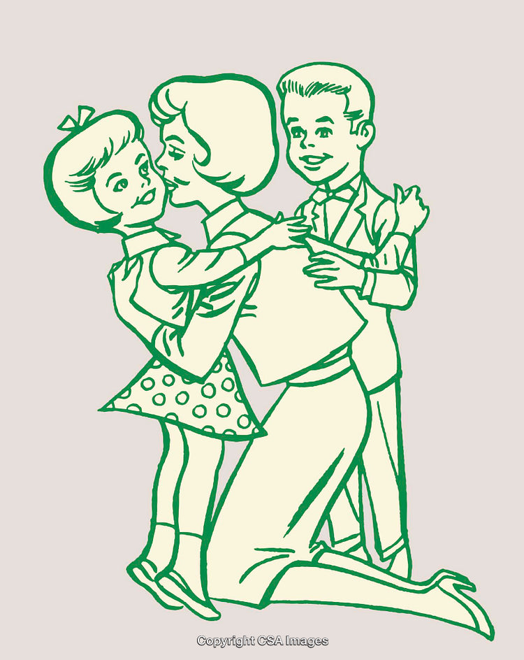 Happy Family Embracing in Vintage Illustrative Style Artwork