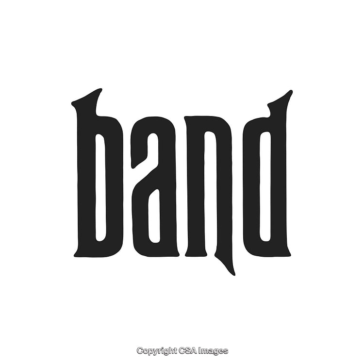 Stylized Gothic Font Displaying the Word Band in Black on White Background