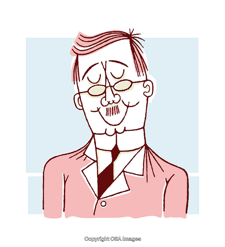 Colorful Character Illustration of a Content Gentleman in Glasses