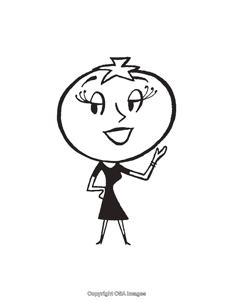 Charming Female Character in Vintage Style Black and White Line Art