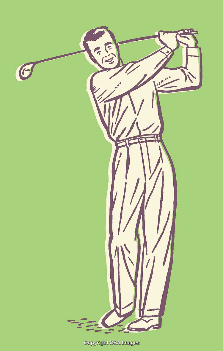 Vintage Illustration of a Golfer Performing a Swing on a Green Background