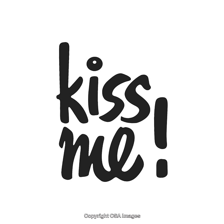 Black Handwritten 'Kiss Me!' Text on White Background