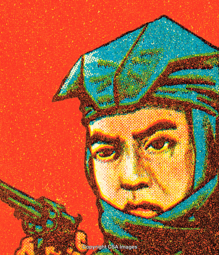 Vibrant Pop Art Portrait of a Character Holding a Gun in Focus