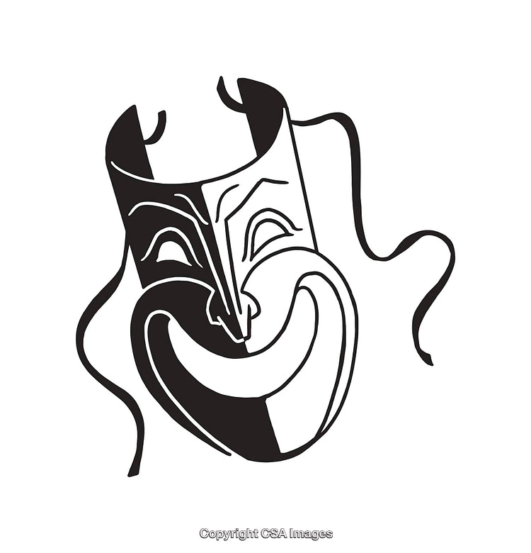 Minimalist Black and White Theater Mask Line Art Illustration