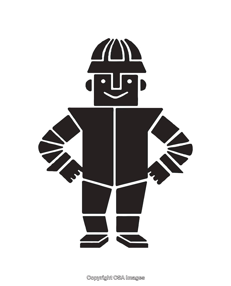 Black and White Worker Illustration with Safety Helmet and Hands on Hips