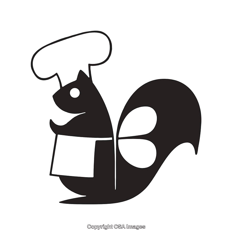 Stylized Black and White Chef Squirrel Line Art Illustration