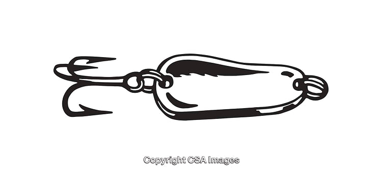 Illustration of a Fishing Hooked Lure in Black and White Line Art