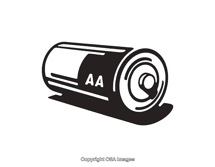 Black and White Line Art Illustration of a Single AA Battery