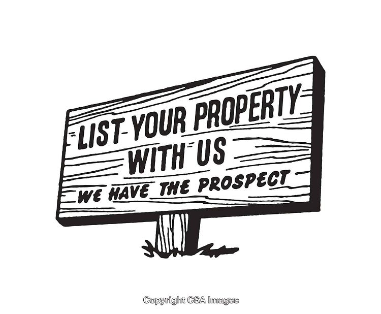 Black and White Real Estate Advertisement Sign Illustration