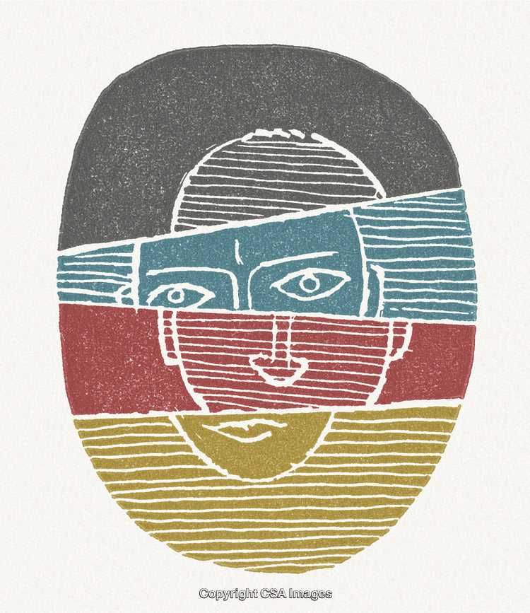 Abstract Expressionist Face Portrait with Bold Color Blocks and Line Patterns