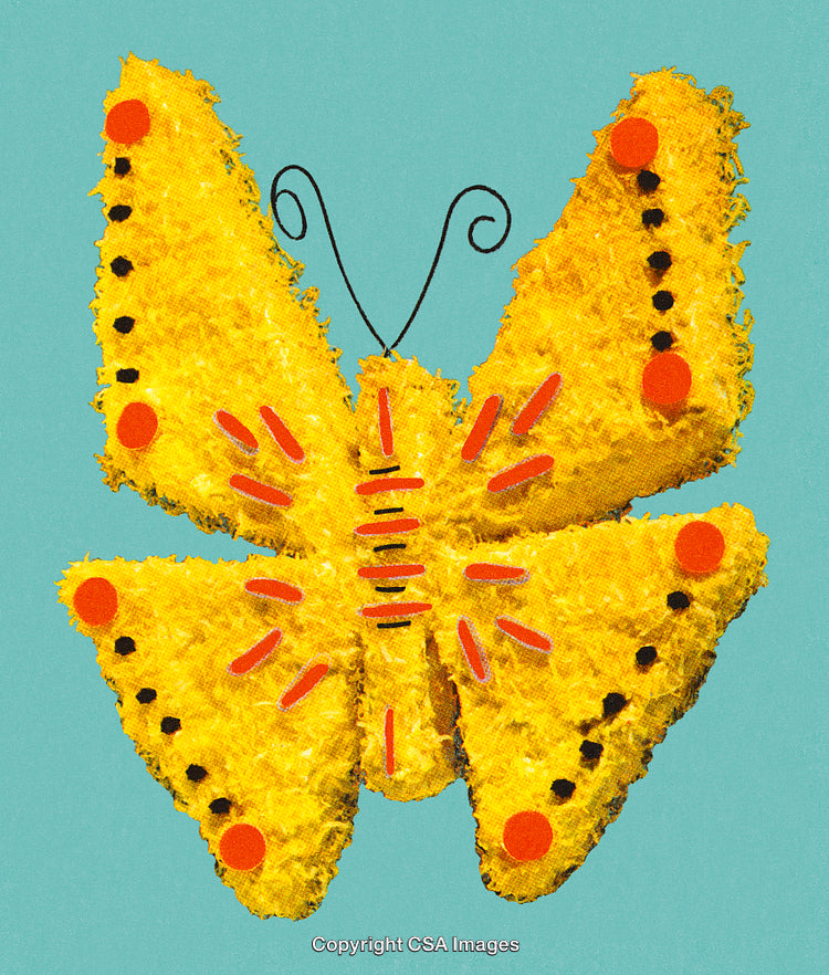 Yellow Butterfly Shaped Art on Vibrant Blue Background