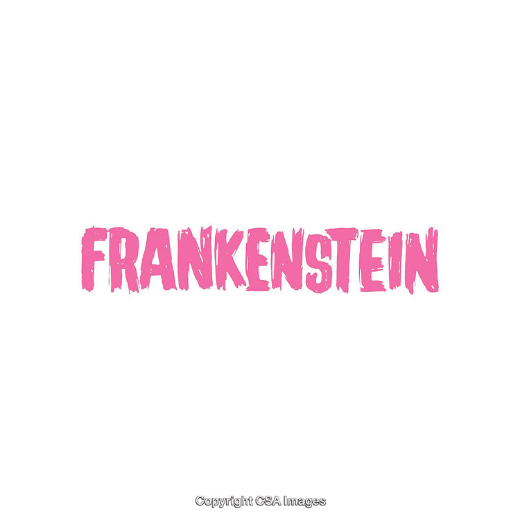 Pink Graffiti Style Text Spelling the Word Frankenstein on White Background