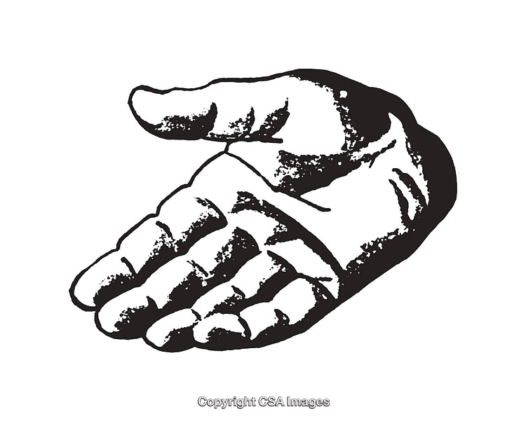 Black and White Line Art Illustration of an Open Human Hand