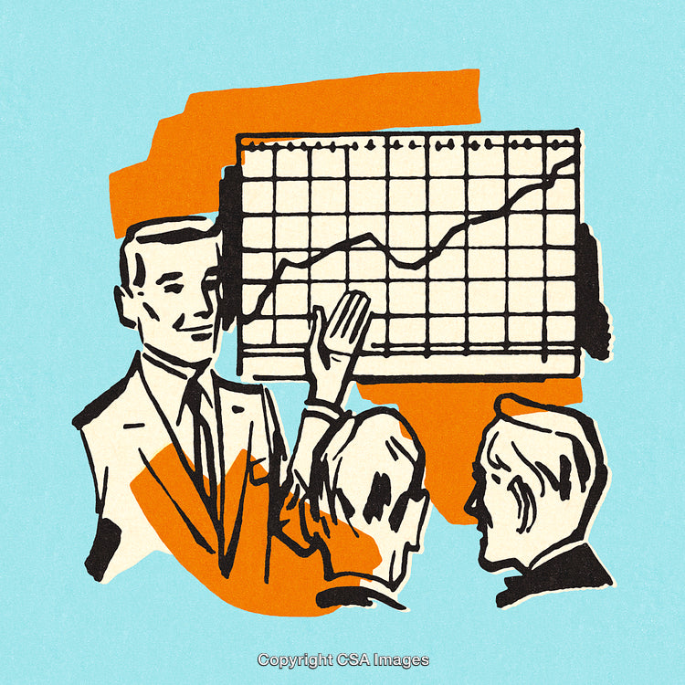 Retro Illustration of Business Presentation With Graph and Audience