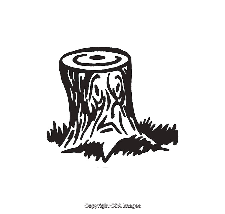 Black and White Line Art Illustration of a Tree Stump
