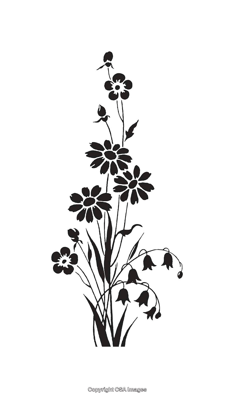 Black and White Line Art Illustration of Elegant Wildflowers