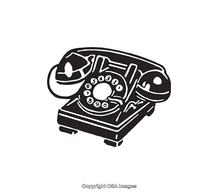 Vintage Rotary Telephone Line Art Illustration in Black and White Style