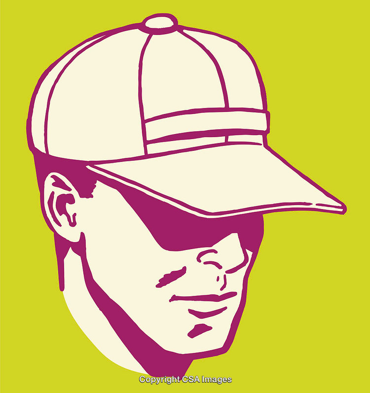 Stylized Line Art of Man Wearing Baseball Cap Against Bold Background