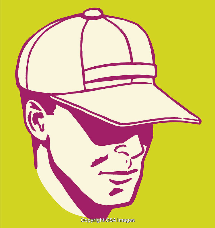 Stylized Line Art of Man Wearing Baseball Cap Against Bold Background