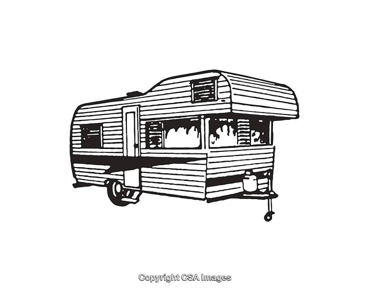 Vintage Camper Van Line Art Illustration in Black and White