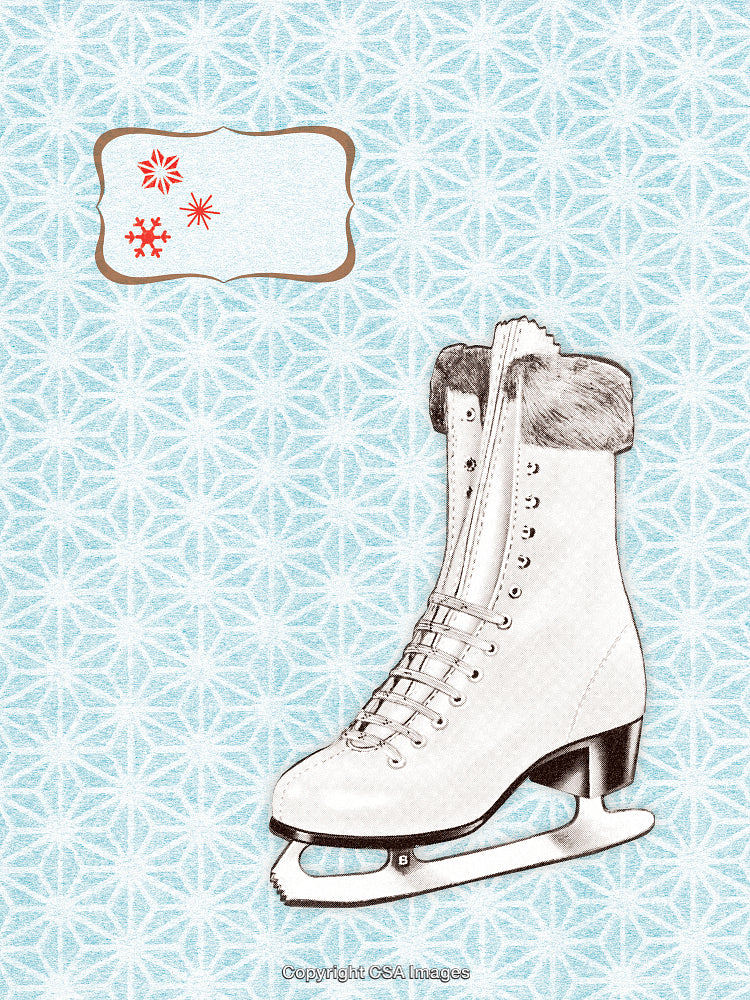 Elegant Ice Skate Illustration on a Winter Snowflake Background