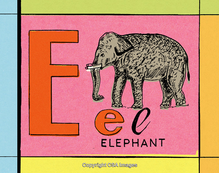 E Is for Elephant Alphabet Illustration with Pink Background