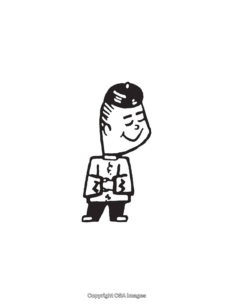 Cartoon Character Black and White Illustration with Abstract Design