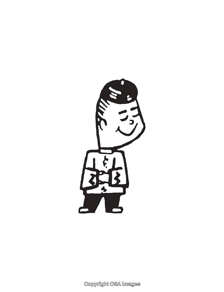 Cartoon Character Black and White Illustration with Abstract Design