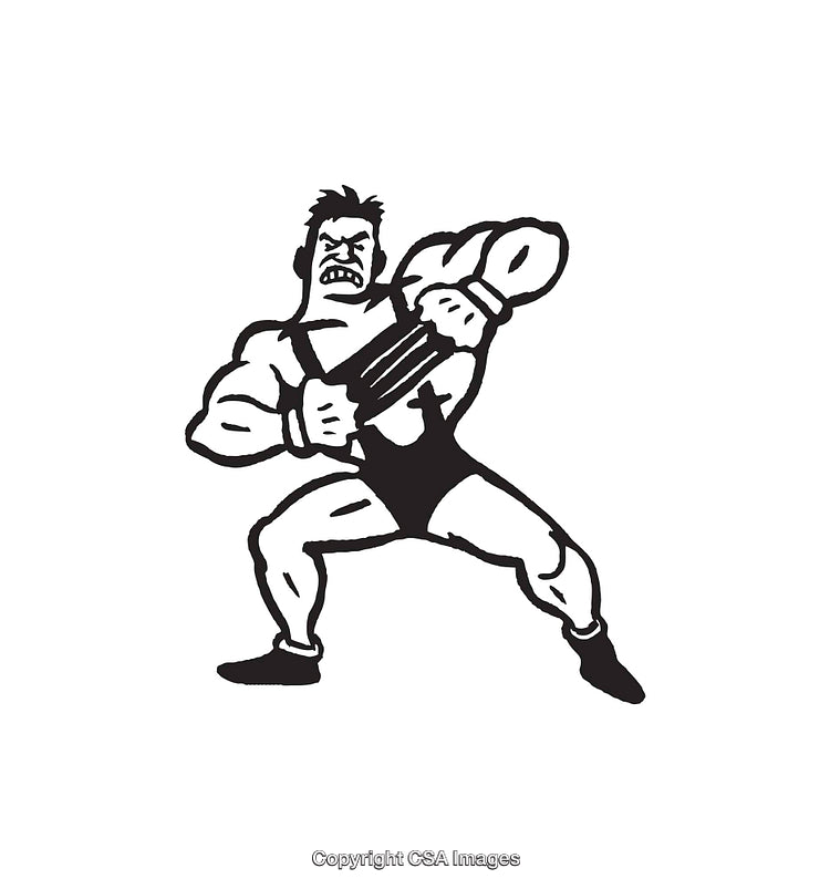 Black and White Line Art of a Muscular Cartoon Character