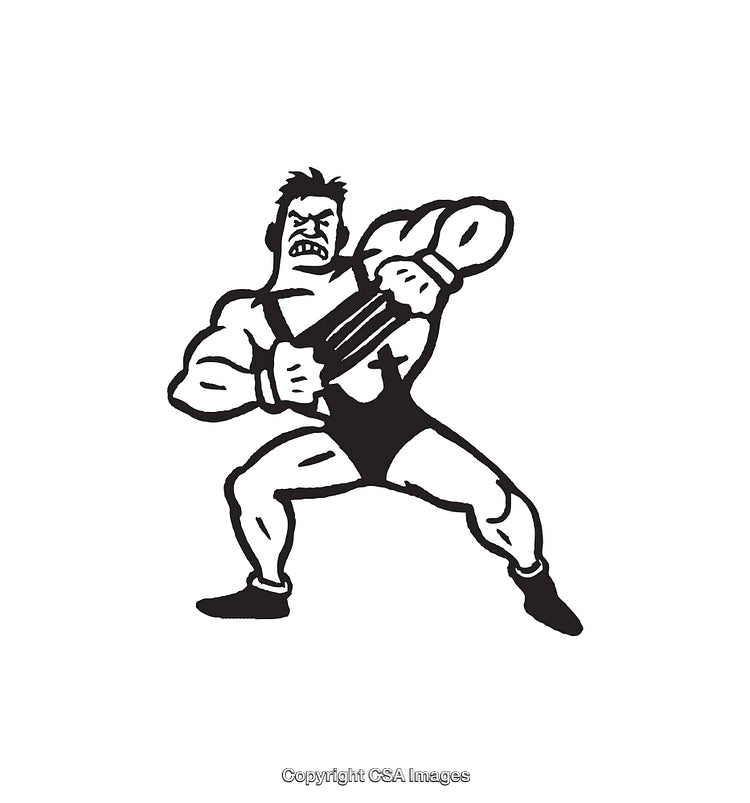 Black and White Line Art of a Muscular Cartoon Character