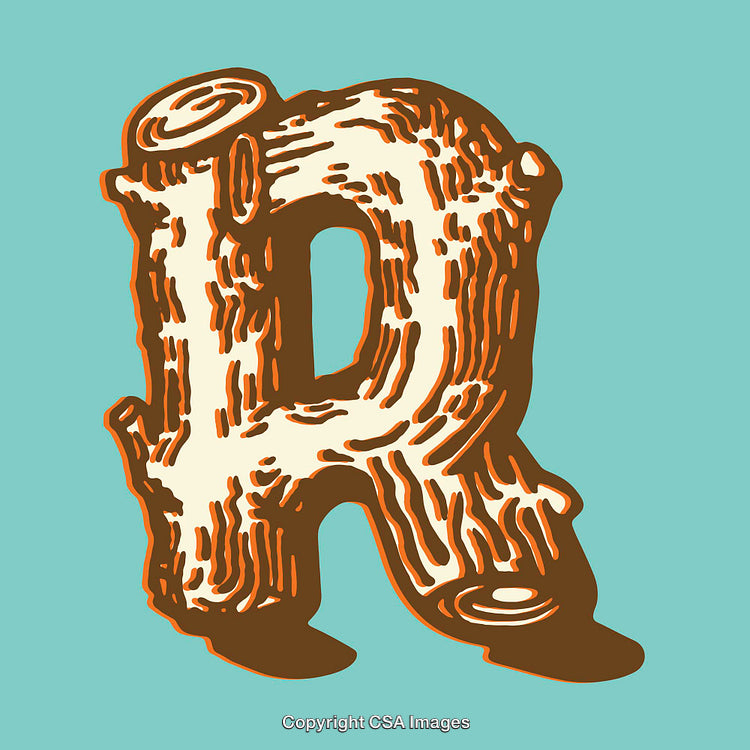 Wood Textured Letter R Illustration on Turquoise Background