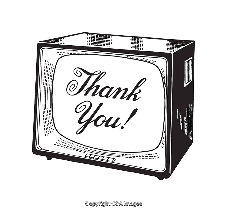 Vintage Television with Thank You Message in Black and White Ink Art