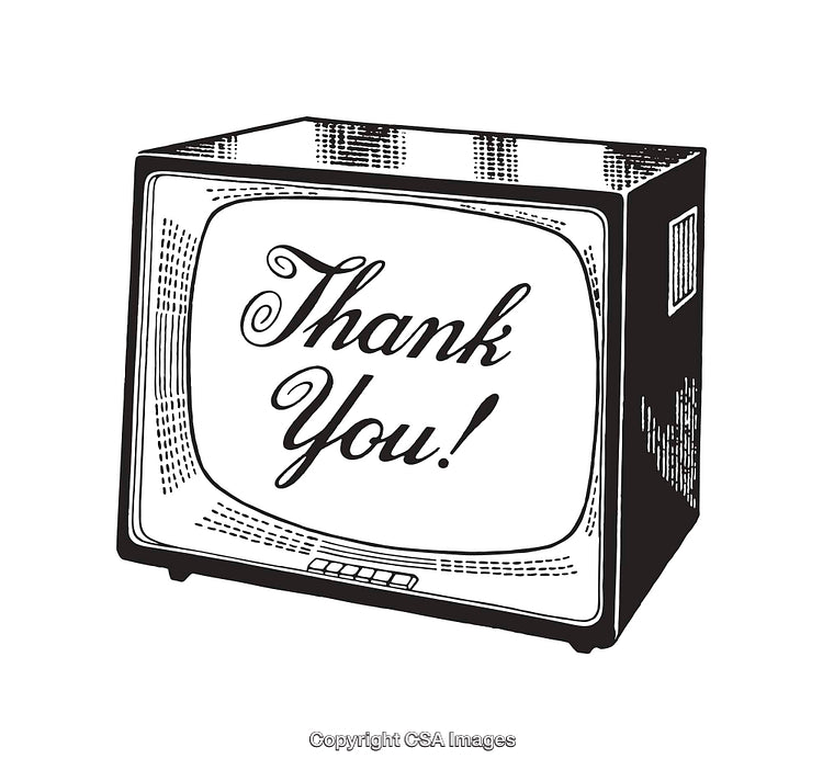 Vintage Television with Thank You Message in Black and White Ink Art