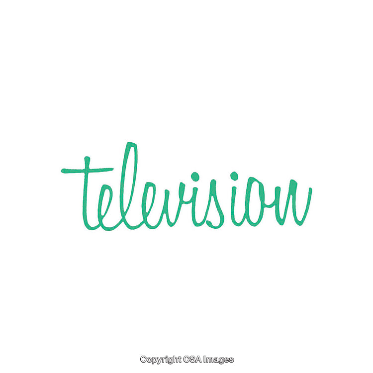Green Script Calligraphy of the Word 'Television' on White Background