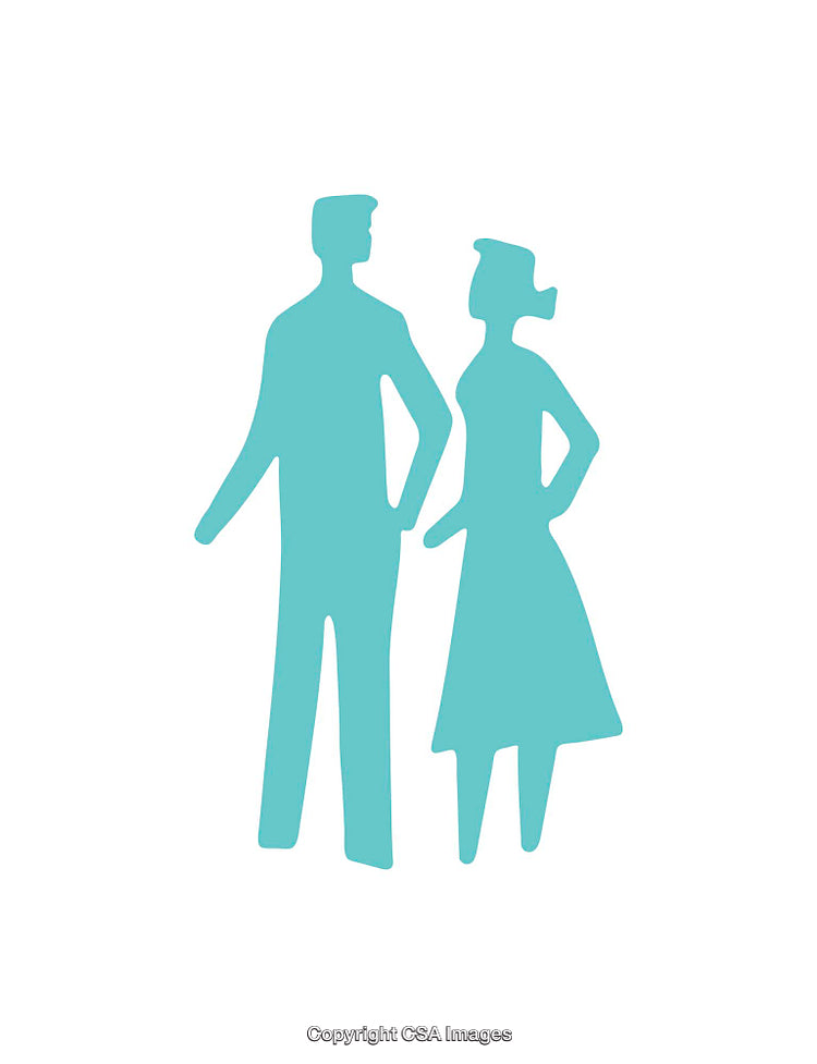 Minimalist Silhouette of Two People Standing Together in Blue Tone