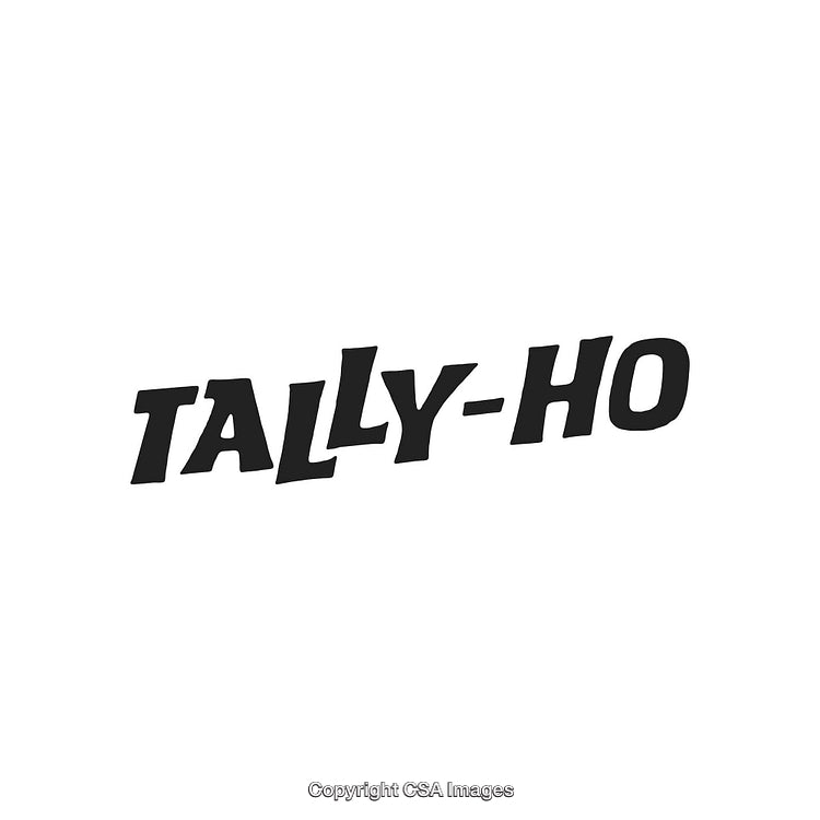 Bold Tally-Ho Logo Design in Monochromatic with White Background