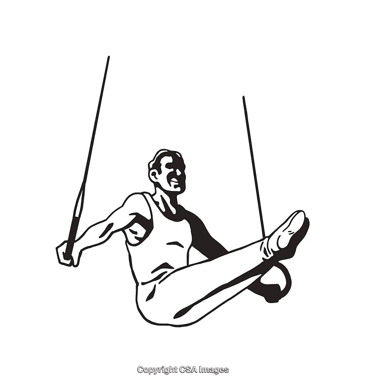Gymnast Performing on Gymnastic Rings in Black and White Line Art