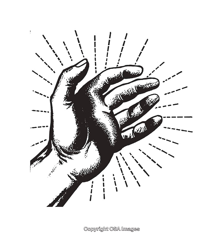 Black and White Line Art of a Hand with Rays Concept