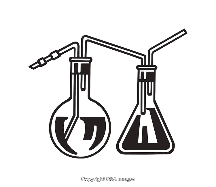 Line Art Depiction of Laboratory Glassware with Tubes and Connections