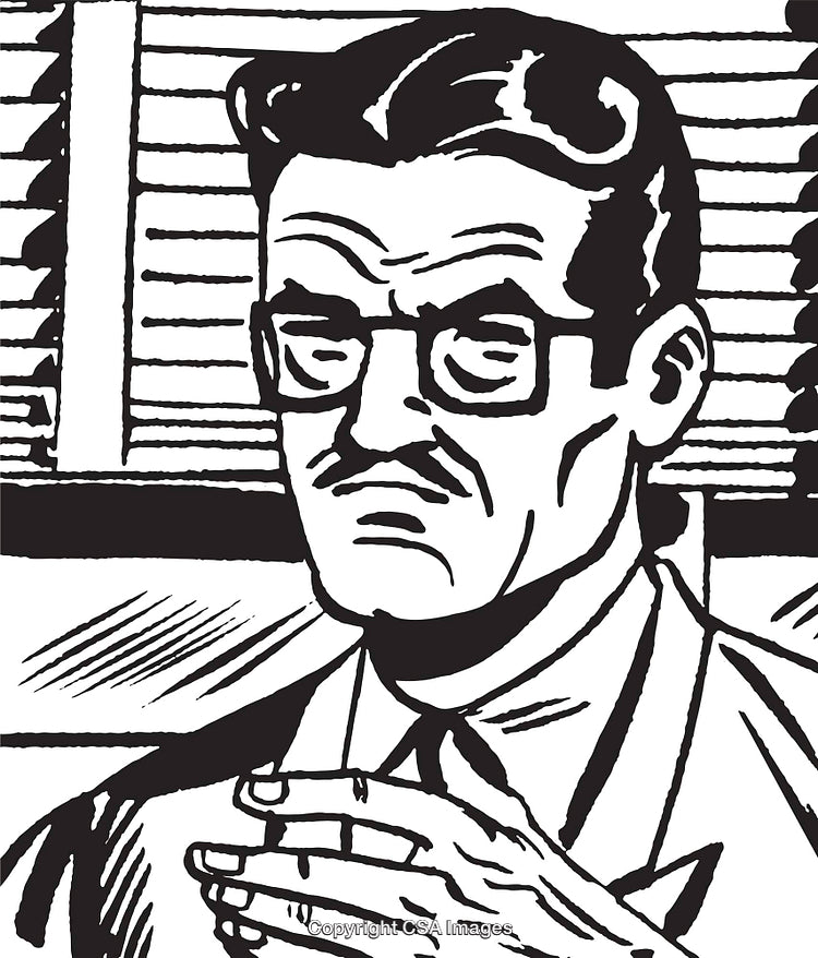 Vintage Cartoon Style Man With Glasses in Black and White Drawing