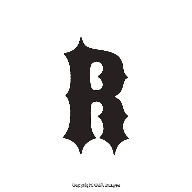 Black Decorative Letter R in Gothic Style Design on White Background