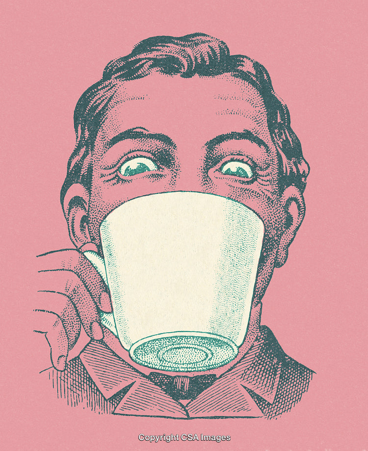 Vintage Illustration of Man Holding a Cup in a Retro Style Drawing