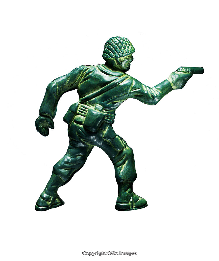 Green Plastic Soldier Figurine Holding a Gun in Action Pose