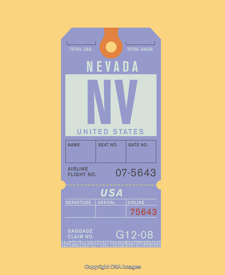 Vintage Nevada Travel Tag Design with Retro Aesthetic and Bright Colors