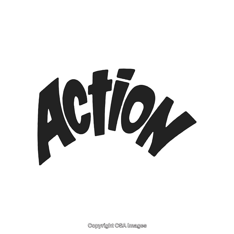 Dynamic Bold Typography Highlighting the Word Action on a White Background