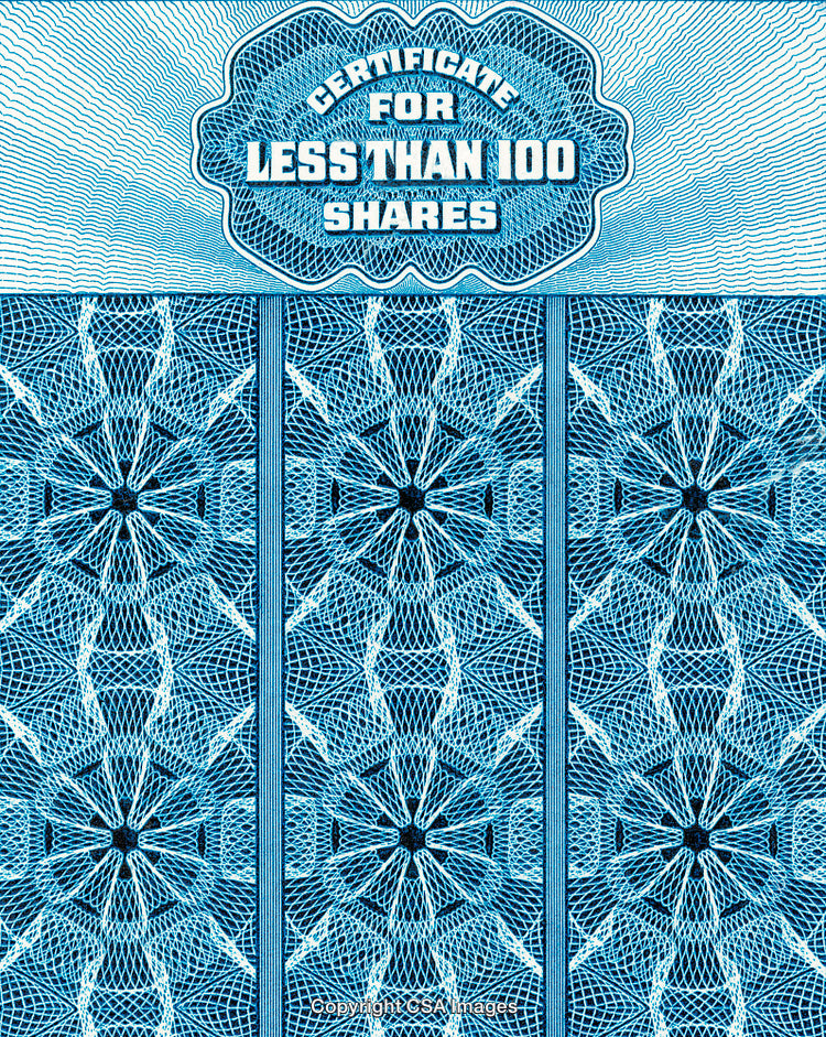 Highly Detailed Share Certificate With Decorative Blue Patterns and Text